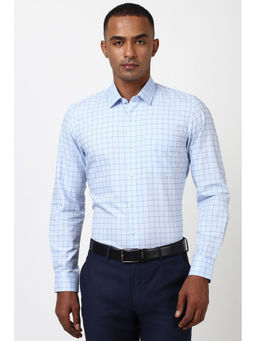 Peter England - Men Blue Checks Slim Fit Formal Shirt