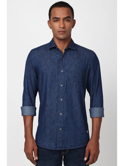 Peter England - Men Navy Blue Slim Fit Print Shirt