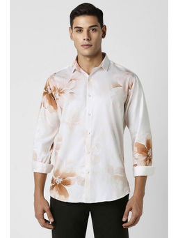 Van Heusen - Men Off White Slim Fit Print Full Sleeves Party Shirt