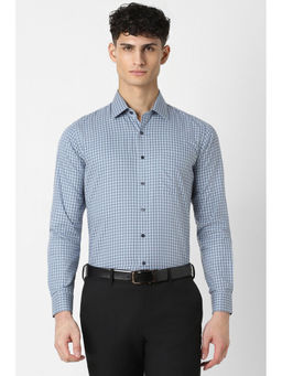 Van Heusen - Men Blue Slim Fit Checks Full Sleeves Formal Shirt