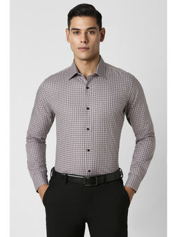 Van Heusen - Men Slim Fit Grey Checks Full Sleeves Formal Shirt