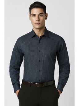 Van Heusen - Men Navy Blue Regular Fit Print Full Sleeves Shirt