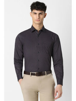 Van Heusen - Men Black Regular Fit Print Full Sleeves Shirt