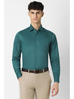 Van Heusen - Men Green Regular Fit Print Full Sleeves Shirt