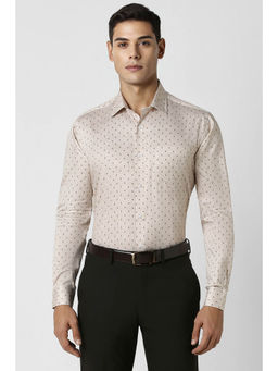 Van Heusen - Men Beige Regular Fit Print Full Sleeves Formal Shirt