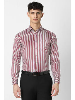 Van Heusen - Men Maroon Slim Stripes Full Sleeves Formal Shirt
