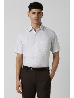 Van Heusen - Men White Regular Fit Checks Half Sleeves Formal Shirt