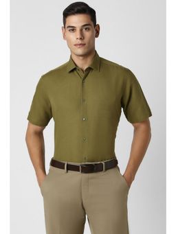 Van Heusen - Men Olive Regular Fit Solid Half Sleeves Shirt