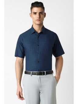 Van Heusen - Men Navy Blue Regular Fit Checks Half Sleeves Shirt