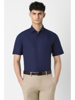 Van Heusen - Men Navy Blue Regular Fit Solid Half Sleeves Shirt
