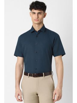Van Heusen - Men Navy Blue Regular Fit Solid Half Sleeves Shirt