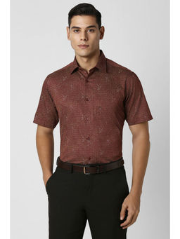 Van Heusen - Men Maroon Regular Fit Print Half Sleeves Shirt