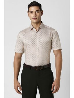 Van Heusen - Men Beige Regular Fit Print Half Sleeves Shirt