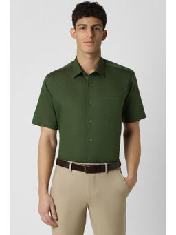 Van Heusen - Men Green Regular Fit Textured Half Sleeves Shirt