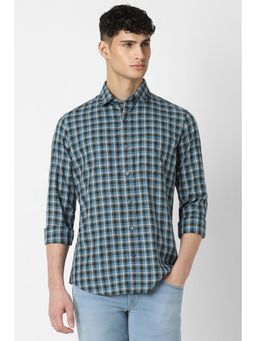 Van Heusen - Men Blue Slim Fit Checks Full Sleeves Casual Shirt