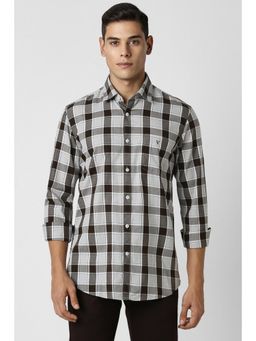 Van Heusen - Men Black Slim Checks Full Sleeves Casual Shirt