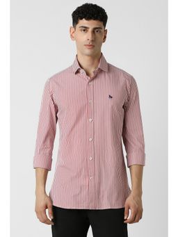 Van Heusen - Men Red Slim Fit Stripes Full Sleeves Casual Shirt
