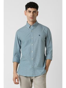Van Heusen - Men Blue Slim Fit Checks Full Sleeves Casual Shirt