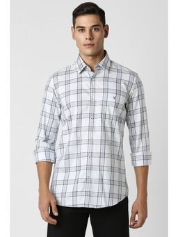 Van Heusen - Men White Slim Fit Checks Full Sleeves Casual Shirt