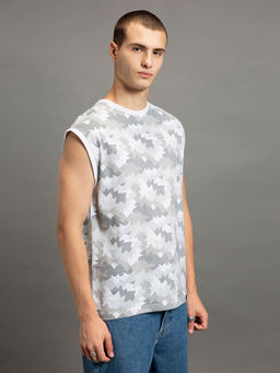 Bewakoof - Men's White All Over Printed Oversized Vest