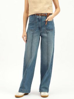 United Colors of Benetton - Blue Solid Wide Leg Jeans