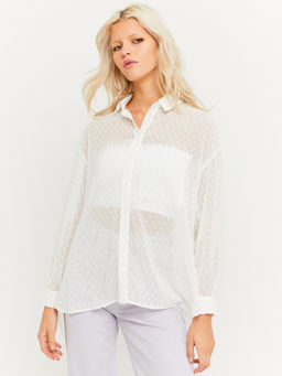 TALLY WEiJL - Semi-Sheer Textured Shirt In White