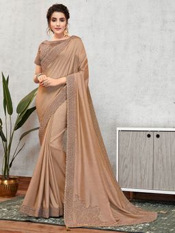 Odette - Brown Tusser Silk Designer Saree with Unstitched Blouse