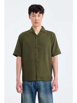 Snitch - Olive Textured Half Sleeves Boxy Resort/Vacation Shirt for Men