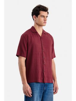 Snitch - Burgundy Textured Half Sleeves Boxy Resort/Vacation Shirt for Men