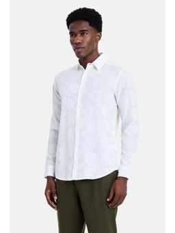 Snitch - White Self-Design Full Sleeves Slim Semi Formal Shirt for Men