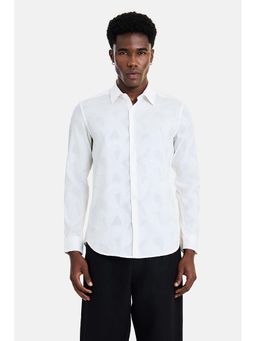 Snitch - White Jacquard Full Sleeves Slim Semi Formal Shirt for Men