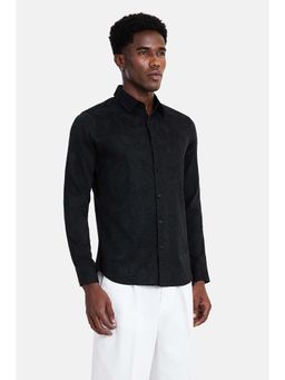 Snitch - Black Jacquard Full Sleeves Slim Semi Formal Shirt for Men