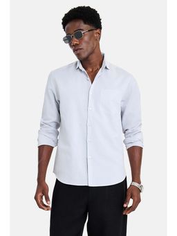 Snitch - Light Grey Textured Full Sleeves Regular Resort/Vacation Shirt for Men