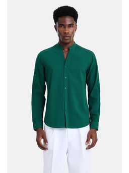 Snitch - Dark Green Textured Full Sleeves Slim Casual Shirt for Men