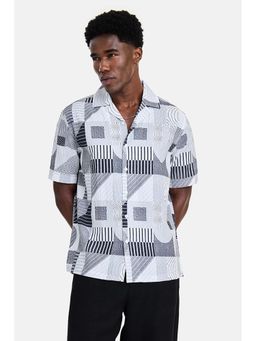 Snitch - White Jacquard Half Sleeves Boxy Shirt for Men