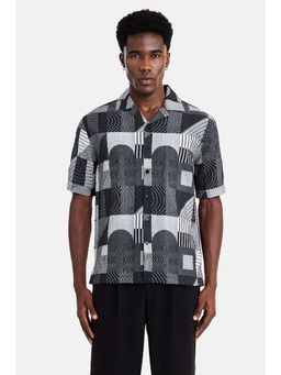 Snitch - Black Jacquard Half Sleeves Boxy Shirt for Men