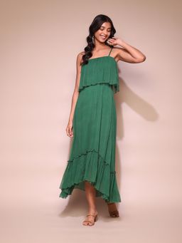 Label Ritu Kumar - Green Emerald Ruffle Long Dress