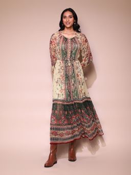 Label Ritu Kumar - Multi-Color Floral Print Long Dress with Inner (Set of 2)