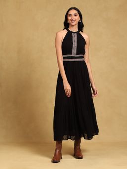 Label Ritu Kumar - Black Embroidered Halter Dress