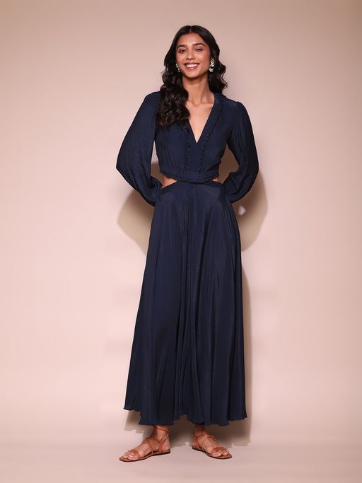 ritu kumar navy blue dress Buy Label Ritu Kumar Navy Blue Cut-Away Long Dress Online
