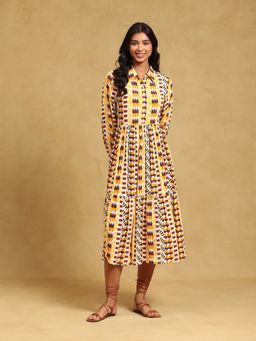Label Ritu Kumar - Yellow Printed Midi Dress