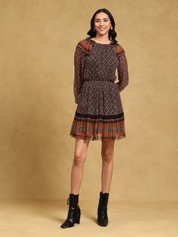 Label Ritu Kumar - Brown Aztec Print Short Dress