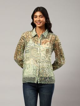 Label Ritu Kumar - Green Printed Shirt with Inner (Set of 2)