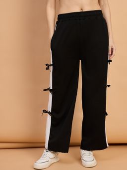 Buynewtrend - Black Women Side Bow Design Wide Leg Pants