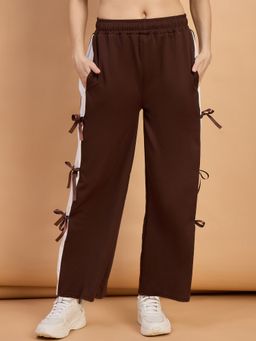 Buynewtrend - Coffee Brown Women Side Bow Design Wide Leg Pants