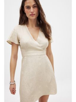 NA-KD - Linen Flowy Tie Back Mini Dress - Off White