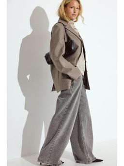 NA-KD - Low Waist Wide Leg Jeans With Seam Details - Grey