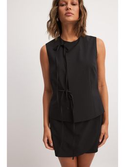 NA-KD - High Neck Tie Detail Top - Black
