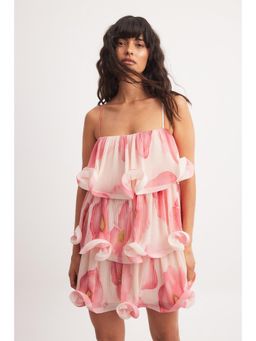 NA-KD - Printed Flounce Mini Dress - Pink