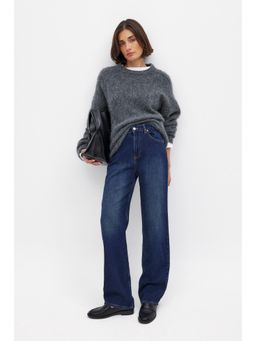 NA-KD - Straight High Waist Jeans - Dark Blue